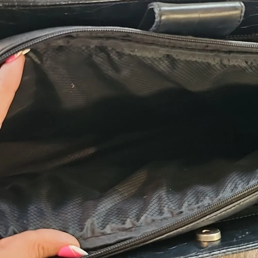 Buxton Black Elegant Black‎ Crocodile-Embossed Office Executive Bag